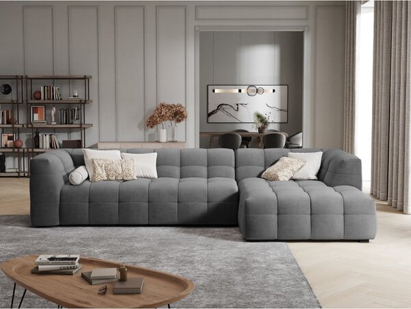 Szary aksamitny narożnik Windsor & Co Sofas Vesta, prawostronny
