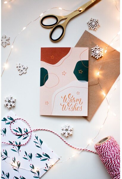 Kartka świąteczna z papieru z recyklingu z kopertą Printintin Warm Wishes, format A6