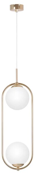 Złota eliptyczna lampa wisząca z 2 białymi kloszami 9X A669 S3-M87