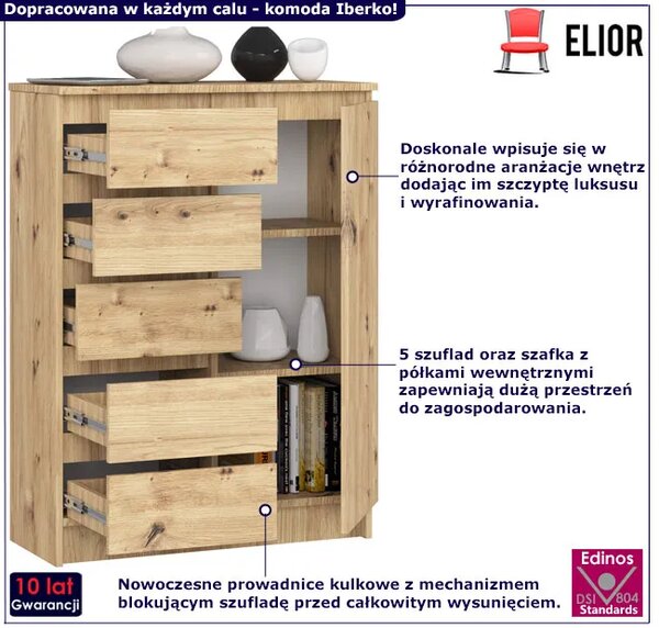 Komoda z 5 szufladami i półkami dąb artisan E9-F05