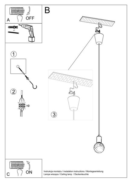Szara lampa wisząca ø 5 cm Rene – Sollux