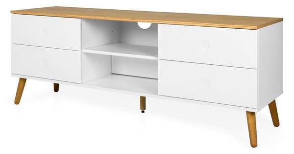 Biała szafka pod TV z nogami z drewna dębowego Tenzo Dot, szer. 162 cm