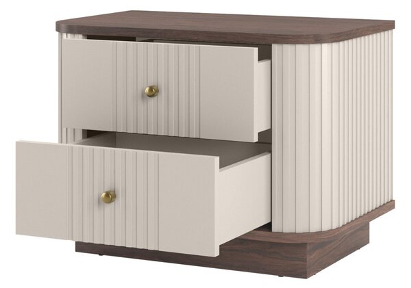 Zestaw szafek nocnych Vesper 56 cm na cokole - kaszmir / orzech / złote uchwyty