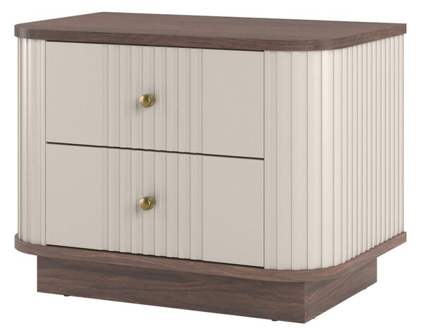 Zestaw szafek nocnych Vesper 56 cm na cokole - kaszmir / orzech / złote uchwyty