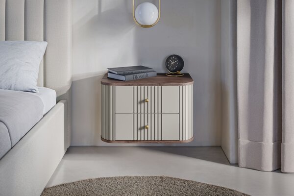 Zestaw szafek nocnych wiszących Vesper 56 cm - kaszmir / orzech / złote uchwyty