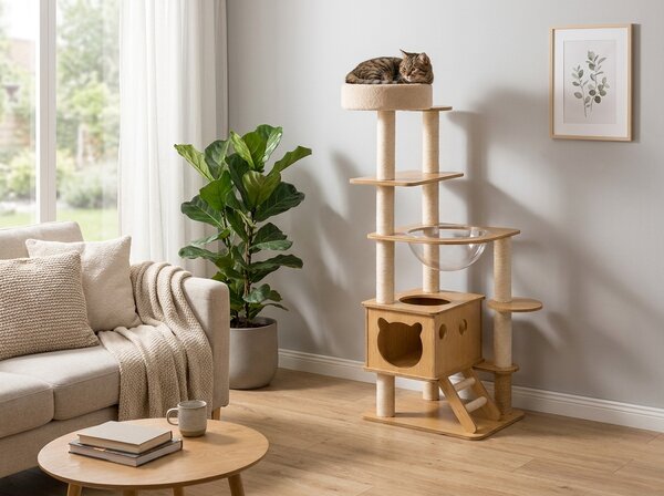 Drapak dla kota HAPPY CAT 147x40x40 cm, beżowy
