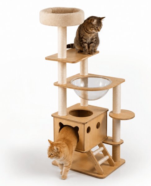 Drapak dla kota HAPPY CAT 147x40x40 cm, beżowy