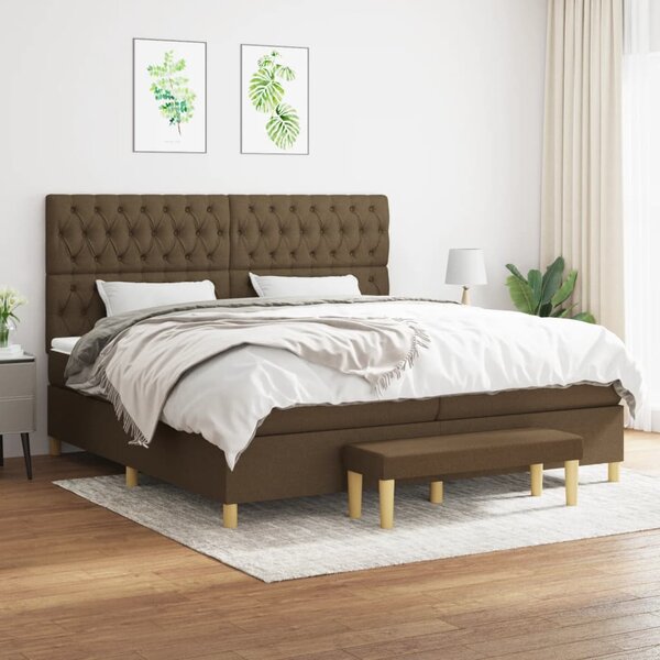 Łóżko kontynentalne z materacem, brązowe, tkanina, 200x200 cm
