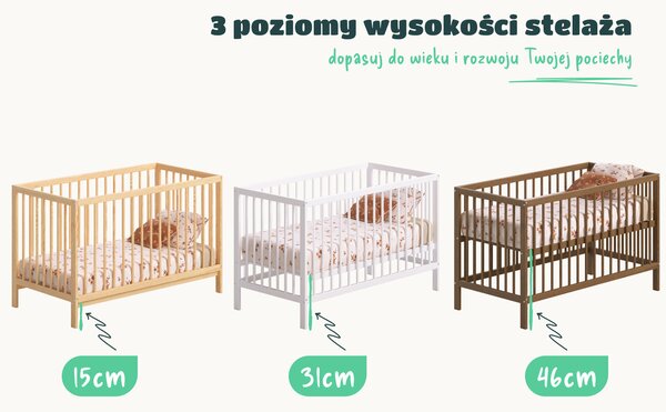 Łóżeczko niemowlęce TULA 60x120 – drewniane, z regulacją wysokości