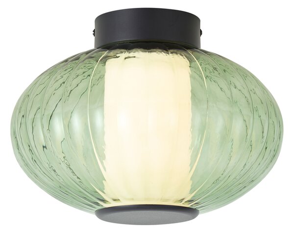 Designerska lampa sufitowa czarna 28 cm z zielonym szkłem, zintegrowany LED, 3-stopniowo ściemnialna - Margherite