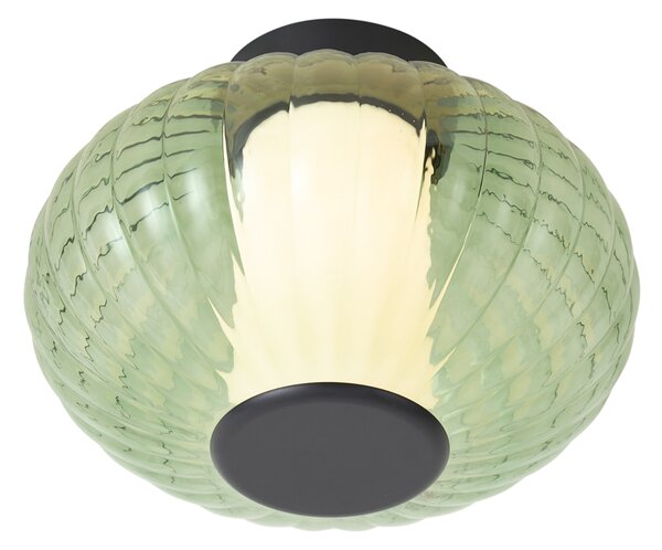 Designerska lampa sufitowa czarna 28 cm z zielonym szkłem, zintegrowany LED, 3-stopniowo ściemnialna - Margherite