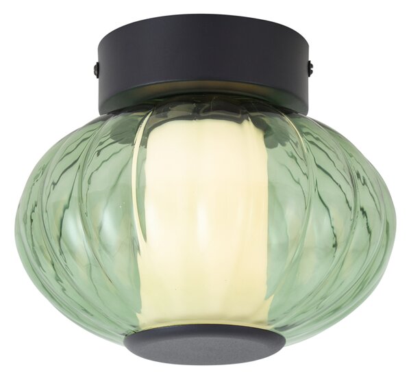 Designerska lampa sufitowa czarna 18 cm z zielonym szkłem ze ściemnialną 3-stopniowo diodą LED - Margherite