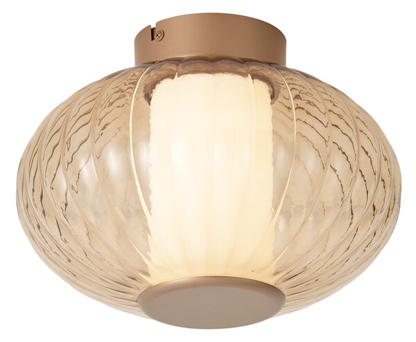 Designerska lampa sufitowa mosiężna 28 cm ze szkłem bursztynowym, ze zintegrowaną diodą LED i 3-stopniowym ściemnianiem - Margherite