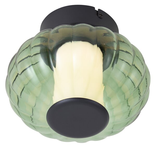 Designerska lampa sufitowa czarna 18 cm z zielonym szkłem ze ściemnialną 3-stopniowo diodą LED - Margherite