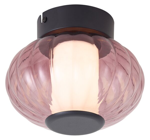 Designerska lampa sufitowa czarna 18 cm z fioletowym szkłem, z wbudowaną diodą LED i 3-stopniowym ściemnianiem - Margherite