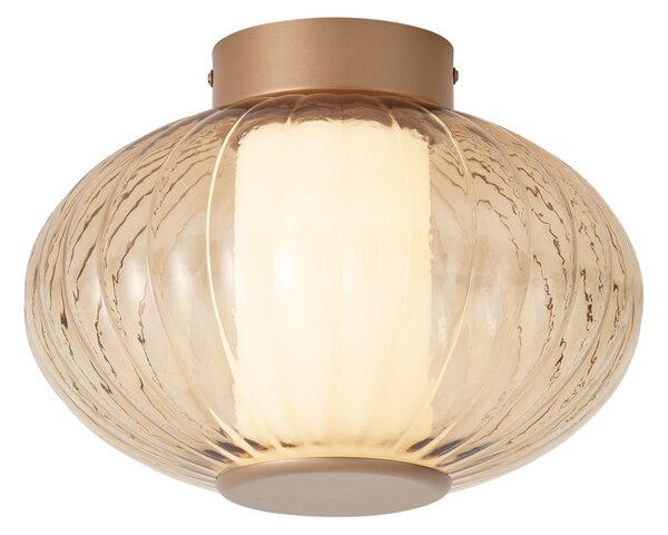 Designerska lampa sufitowa mosiężna 28 cm ze szkłem bursztynowym, ze zintegrowaną diodą LED i 3-stopniowym ściemnianiem - Margherite