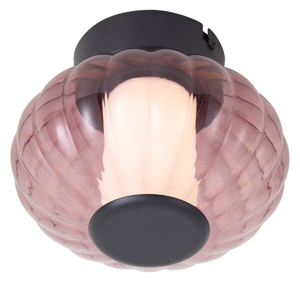 Designerska lampa sufitowa czarna 18 cm z fioletowym szkłem, z wbudowaną diodą LED i 3-stopniowym ściemnianiem - Margherite