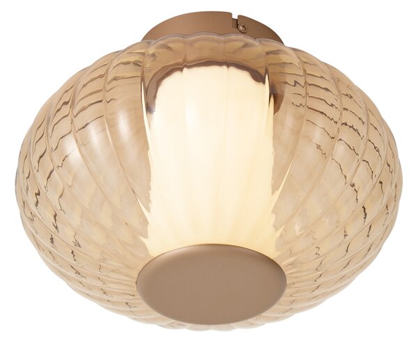 Designerska lampa sufitowa mosiężna 28 cm ze szkłem bursztynowym, ze zintegrowaną diodą LED i 3-stopniowym ściemnianiem - Margherite