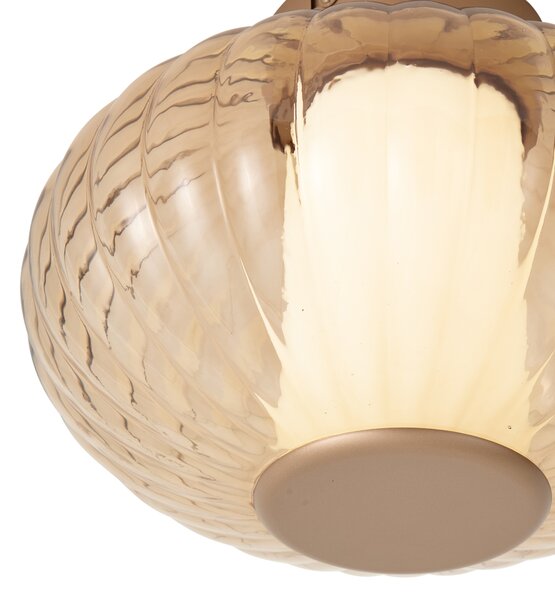 Designerska lampa sufitowa mosiężna 28 cm ze szkłem bursztynowym, ze zintegrowaną diodą LED i 3-stopniowym ściemnianiem - Margherite