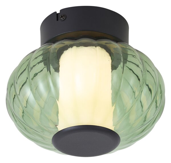 Designerska lampa sufitowa czarna 18 cm z zielonym szkłem ze ściemnialną 3-stopniowo diodą LED - Margherite