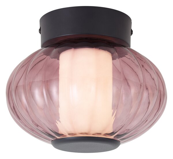 Designerska lampa sufitowa czarna 18 cm z fioletowym szkłem, z wbudowaną diodą LED i 3-stopniowym ściemnianiem - Margherite