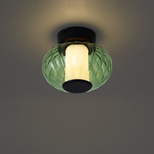 Designerska lampa sufitowa czarna 18 cm z zielonym szkłem ze ściemnialną 3-stopniowo diodą LED - Margherite