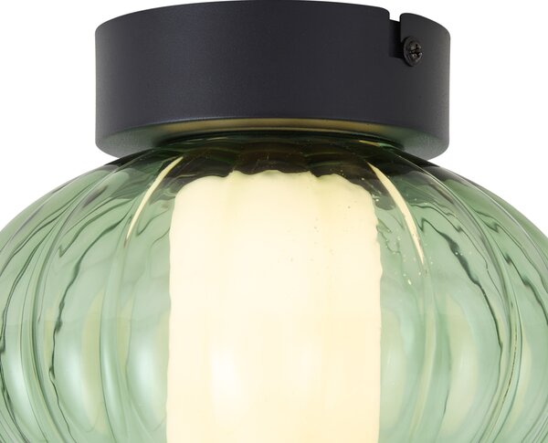 Designerska lampa sufitowa czarna 18 cm z zielonym szkłem ze ściemnialną 3-stopniowo diodą LED - Margherite