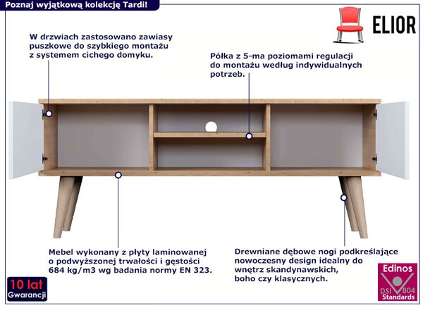 Skandynawska szafka pod telewizor dąb artisan + biały T5-E64