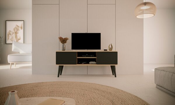 Nowoczesna szafka RTV dąb artisan + czarny D5-L61