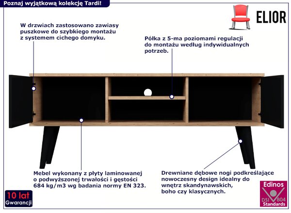 Nowoczesna szafka RTV dąb artisan + czarny D5-L61