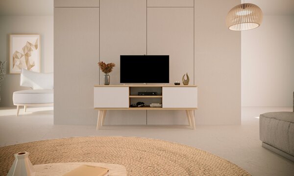 Skandynawska szafka pod telewizor dąb artisan + biały T5-E64