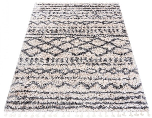 Kremowy dywan shaggy w szare szlaczki - Nikari 6X