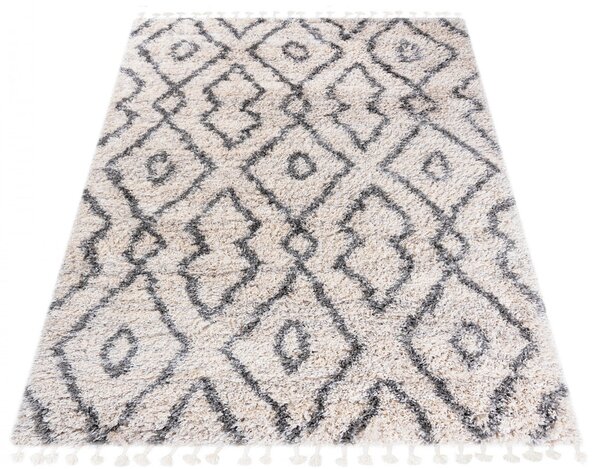 Kremowy dywan shaggy w azteckie wzory B2-T50