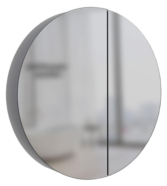 Szafka ?azienkowa z lustrem z o?wietleniem TALOS okr?g?a Ø 60 cm - szafka ?azienkowa z lustrem z wysokiej jako?ci aluminiowym korpusem - z dwiema pó?kami szklanymi