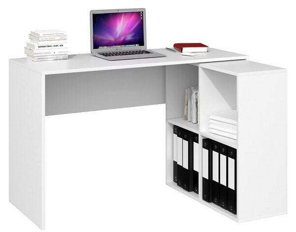 Białe biurko komputerowe narożne z regałem - Luvis 3X