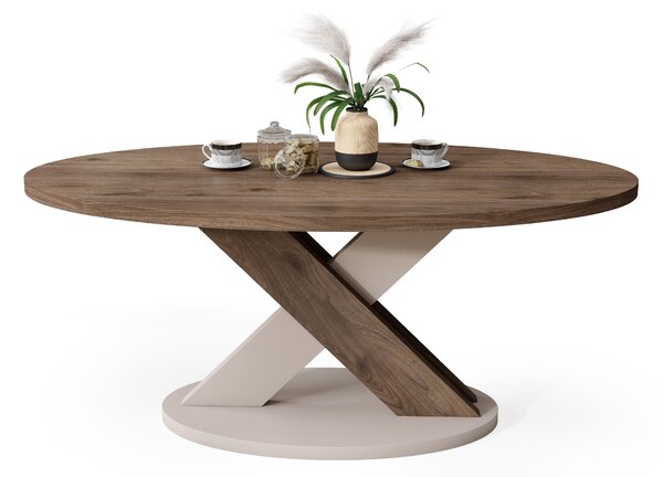 Stolik kawowy owalny LOXA Orzech Elegant / Beż Taupe - ŁAWA 120x65 cm