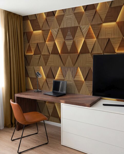 Fototapety Klasyczne drewniane trójkąty z podświetleniem 3D, Fototapety 3D, Fototapety 3d geometryczna, u99280 : Uwalls.pl