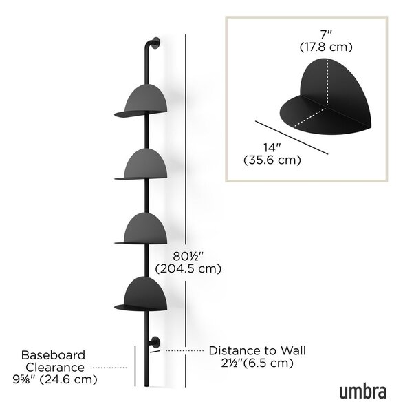 Czarny metalowy modułowy system półek 27x203,5 cm Solis – Umbra