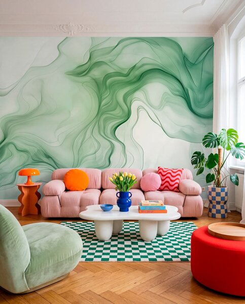 Fototapety Panoramiczne zielone fale abstrakcyjne na jasnym tle, Fototapety 3D, Fototapety 3d geometryczna, w01185d1 : Uwalls.pl