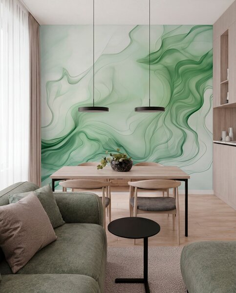 Fototapety Panoramiczne zielone fale abstrakcyjne na jasnym tle, Fototapety 3D, Fototapety 3d geometryczna, w01185d1 : Uwalls.pl