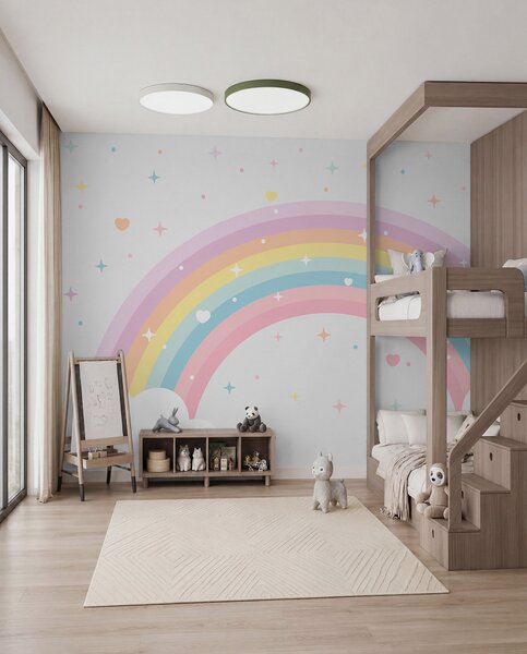 Fototapety Kolorowa tęcza z gwiazdami i sercami w stylu skandynawskim, Fototapety Dziecięce, Fototapeta tęcza dla dzieci, w08109 : Uwalls.pl