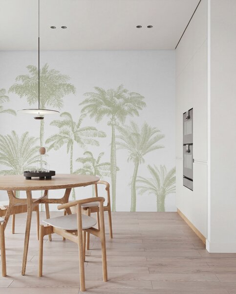 Fototapety Tropikalna oaza palmowa o minimalnym zielonym kolorze, Fototapety Natura, w08111v3 : Uwalls.pl