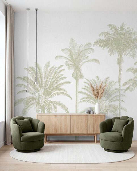 Fototapety Tropikalna oaza palmowa o minimalnym zielonym kolorze, Fototapety Natura, w08111v3 : Uwalls.pl