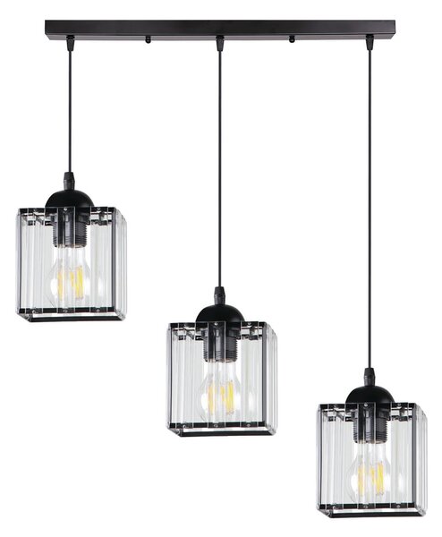 GLASSIA LAMPA WISZĄCA CZARNY 3X40 E27 KLOSZ CZARNY+KRYSZTAŁY BEZBARWNE