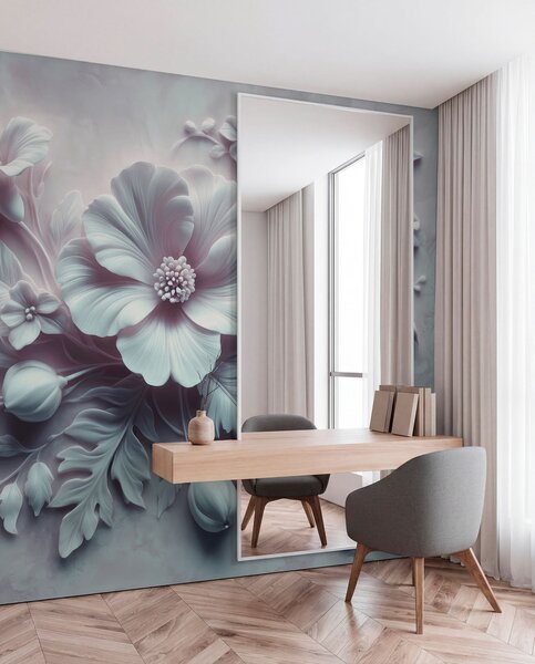 Fototapety Trójwymiarowa płaskorzeźba ścienna przedstawiająca pióra i kwiaty, z dużym, Fototapety 3D, Fototapety 3d Kwiaty, w01340v2 : Uwalls.pl