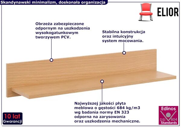Minimalistyczna półka ścienna w kolorze buk H4-M56