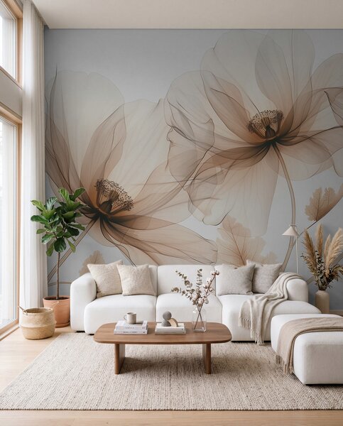 Fototapety Delikatny, przezroczysty kwiat w stylu rentgenowskim na białym tle., Fototapety Kwiaty, Fototapety Duże kwiaty, w01482 : Uwalls.pl