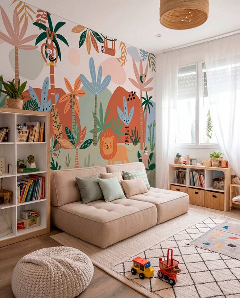 Fototapety Zabawne zwierzęta z zoo w tropikalnej dżungli, Fototapety Dziecięce, w01720 : Uwalls.pl