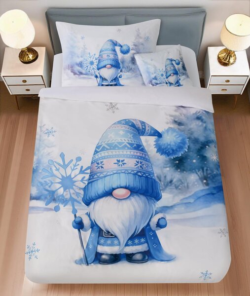 Pościel z mikrosatyny BLUE GNOME biała + poszewka na poduszkę 45 x 45 cm gratis Rozmiar pościeli: 70 x 90 cm | 140 x 200 cm