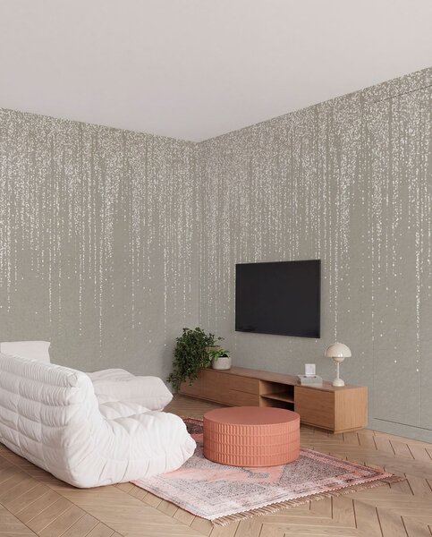 Fototapety Pionowy, elegancki nadruk girlandy w kropki na beżowym, teksturowanym tle,, Fototapety 3D, Fototapety 3d liście, w08470 : Uwalls.pl